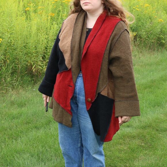 Vintage 90s CB Wraps Patchwork Cardigan Sweater - Picture 2 of 4